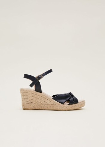 Phase Eight Leather Knot Front Espadrilles Heels Navy Australia | XN8402197